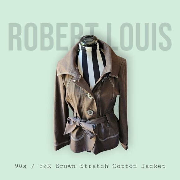 Robert Louis 90's Y2K Brown Belted Jacket - Cotton Stretch - Size S - Picture 1 of 8